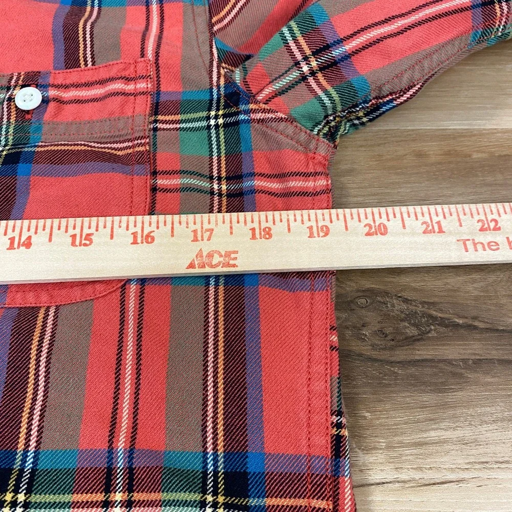 J. Crew‎ Flannel Shirt Mens Small Sportsmen's Outfitter Plaid Salmon Pink Green